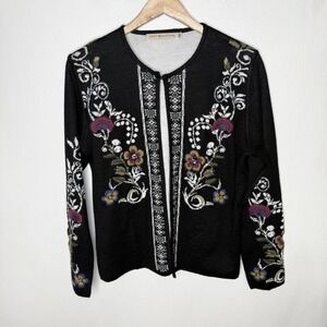 Simply Natural Hanna Alpaca Blend Floral Cardigan Womens Medium